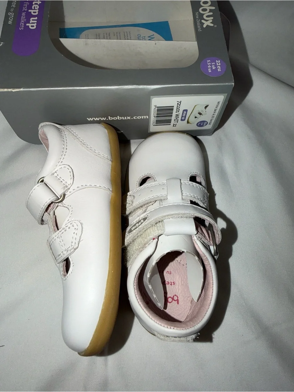 NWT Bobux Step Up Jack & Jill Sandal - White Leather - Baby Size 6 US / 22 EU